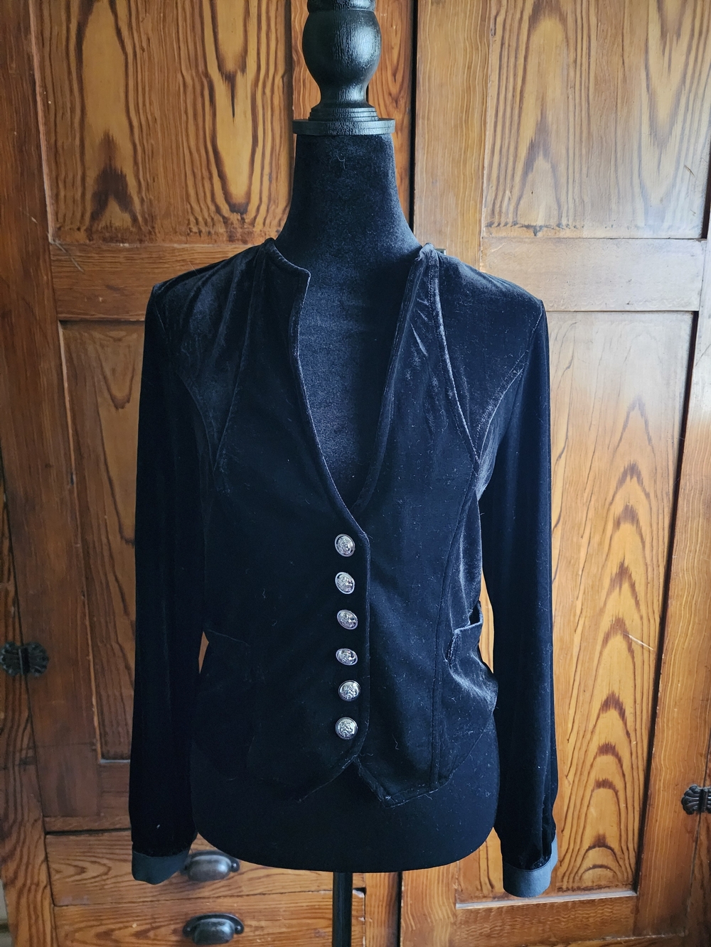 Women's Black Velvet Button-Front Blouse